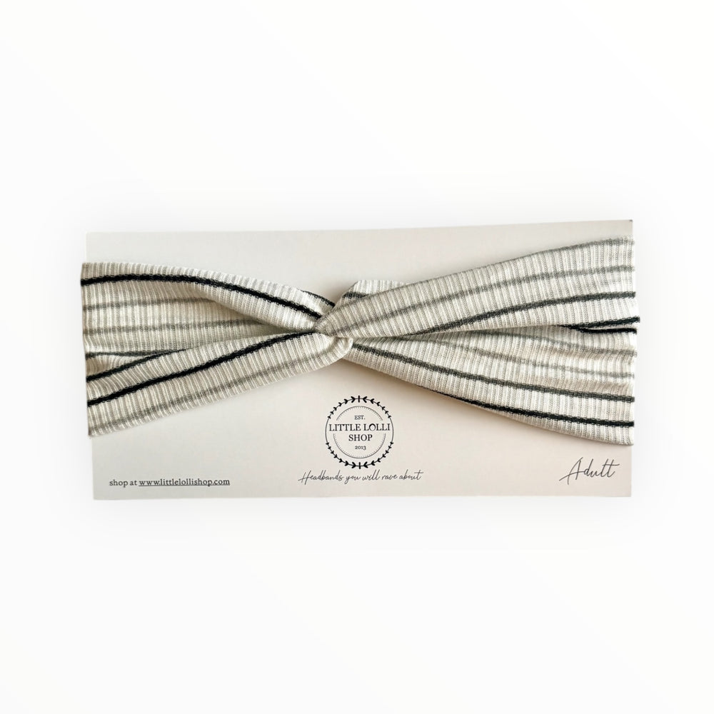 035 - White Textured Headband with Gray and Black Stripes