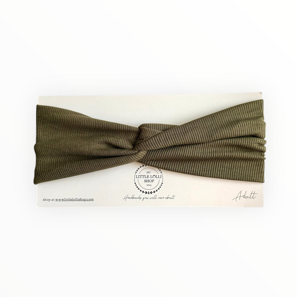 035 - Olive Green Ribbed Headband