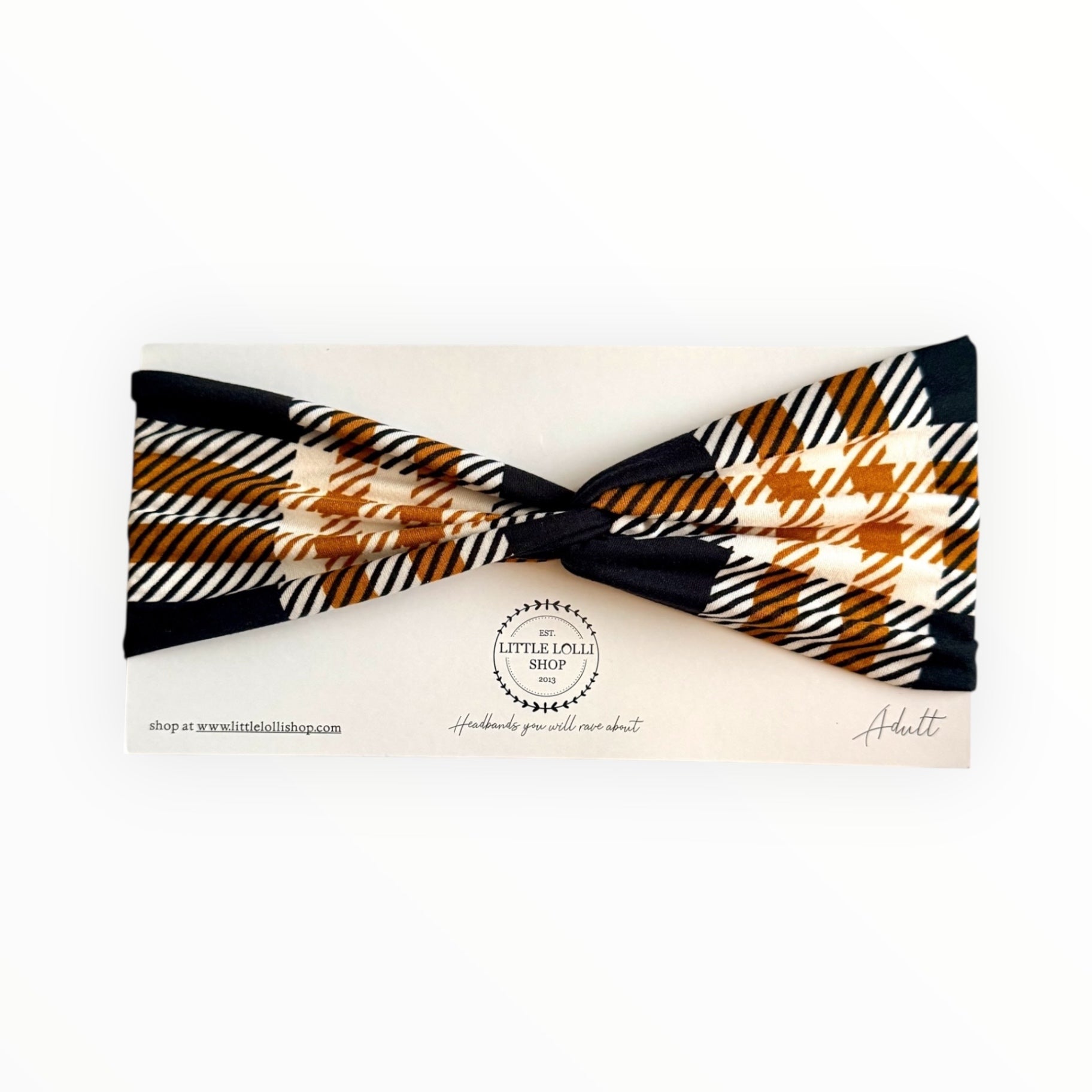 Orange, Black, and Cream Checkered Headband