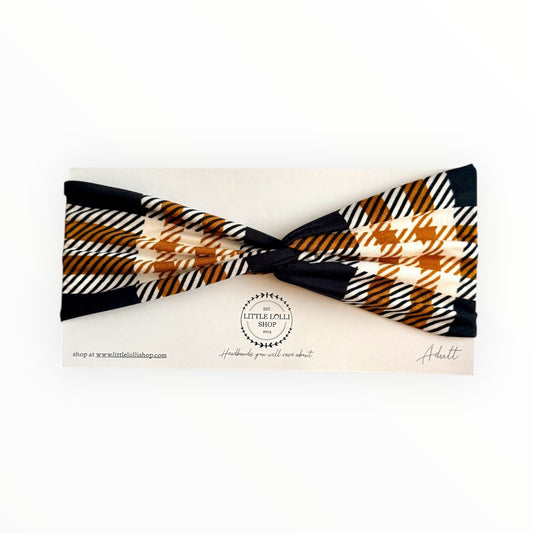 Orange, Black, and Cream Checkered Headband