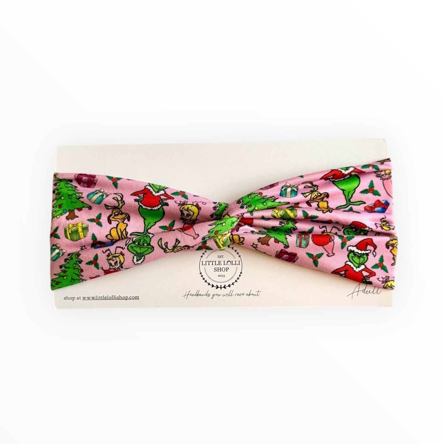 Pink Headband with Classic Green Holiday Characters