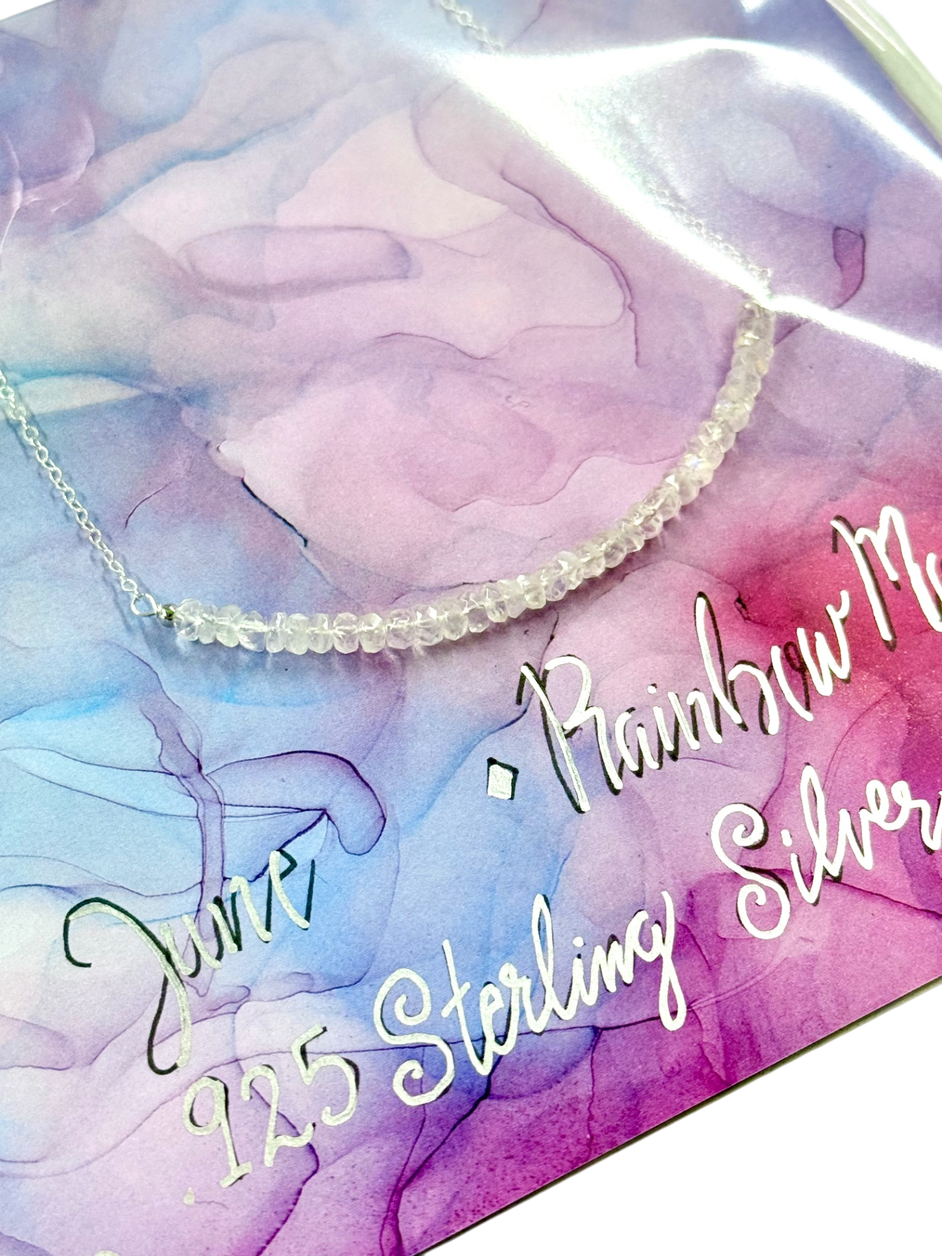 June Birthstone Rainbow Moonstone Choker Necklace – .925 Sterling Silver