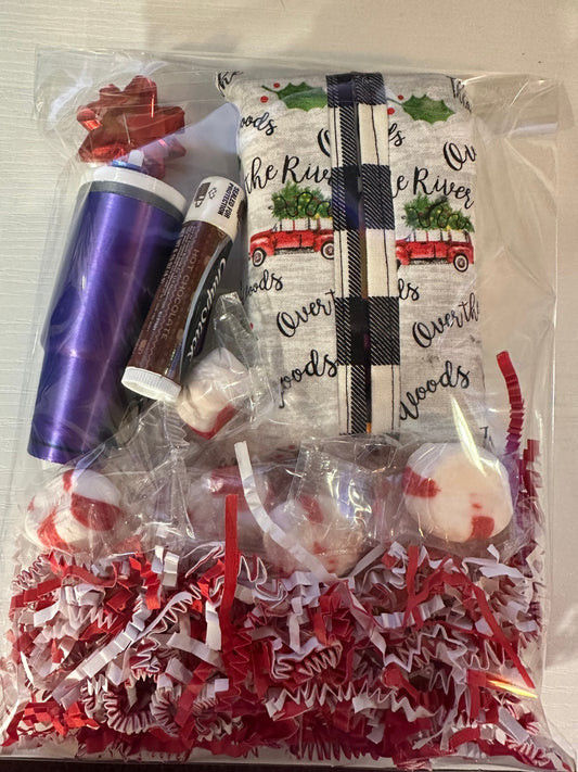 08 - Winter Persona Care Gift Set | Chapstick, Tissue Cover, Keychain | Red Holiday Truck