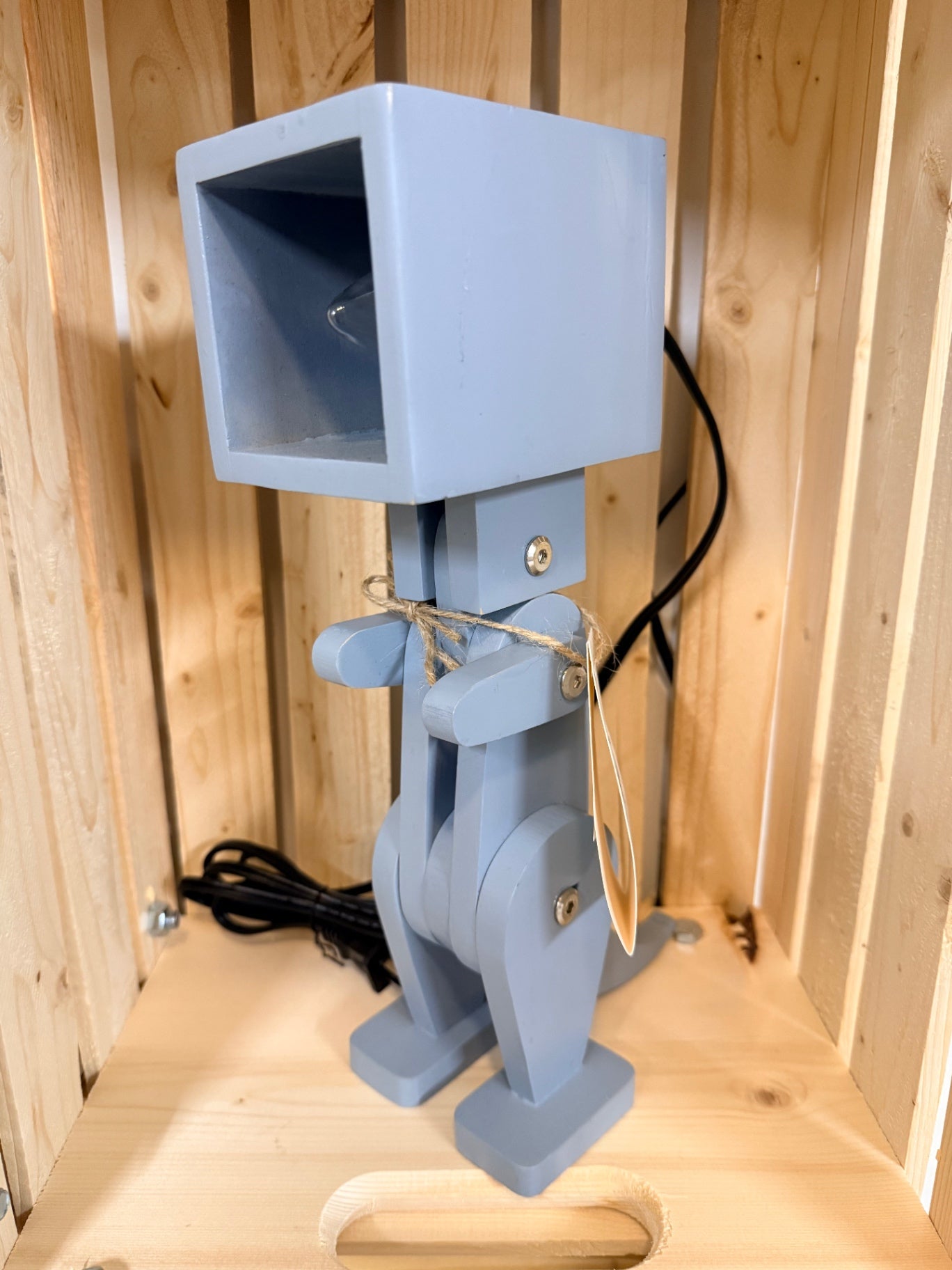 09 - Gray Blue T-Rex Dinosaur Wood Lamp