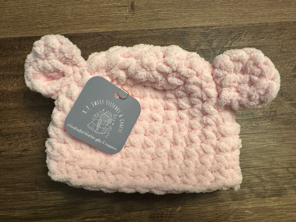 08 - Crochet Baby Bear Beanie | Baby Pink (0-3 Months)
