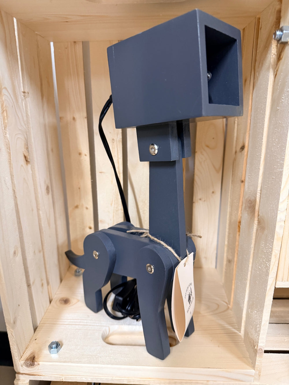 09 - Gray Long Neck Dinosaur Wood Lamp