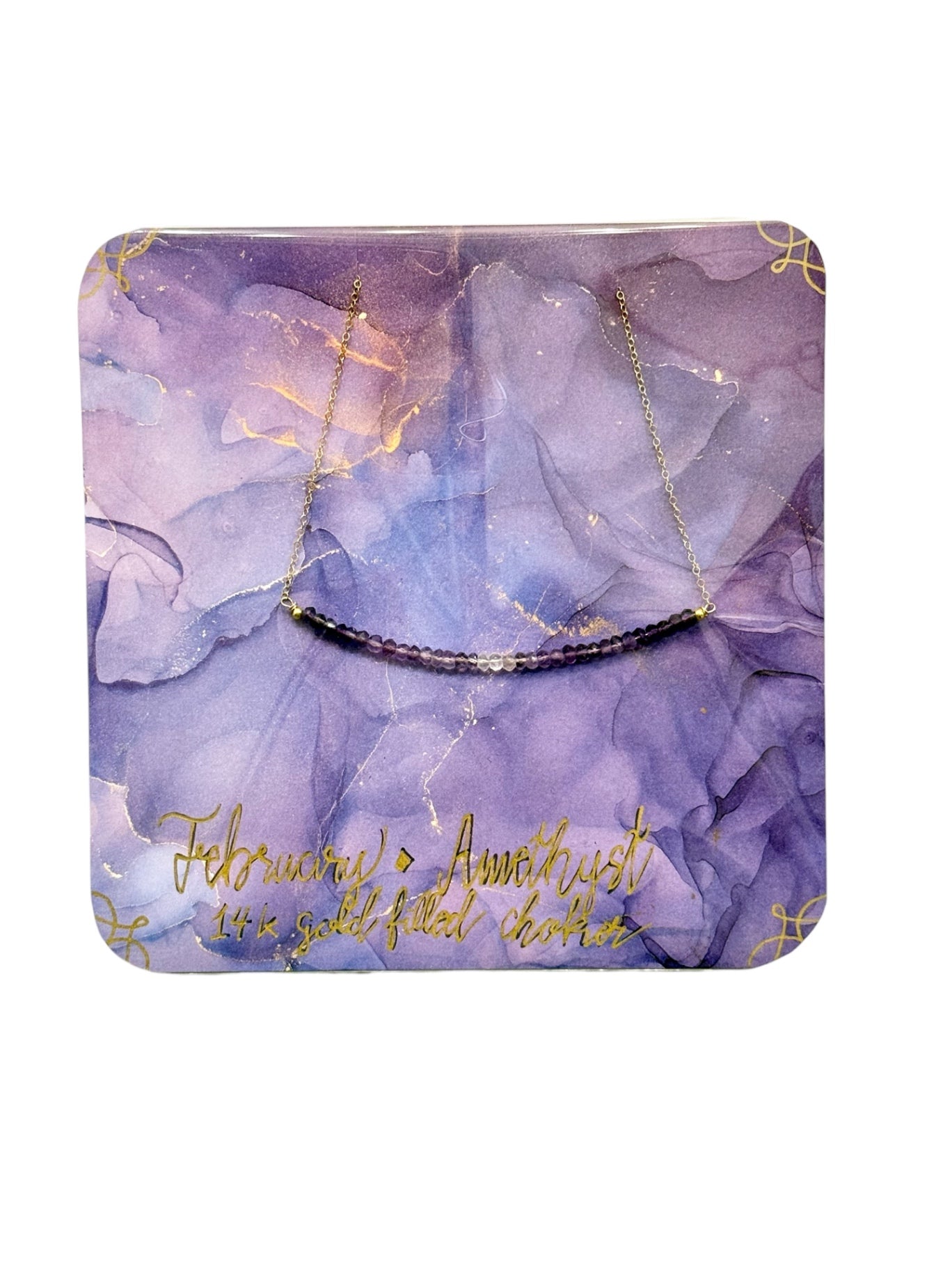 048 - February Birthstone Amethyst Choker Necklace – 14K Gold Filled
