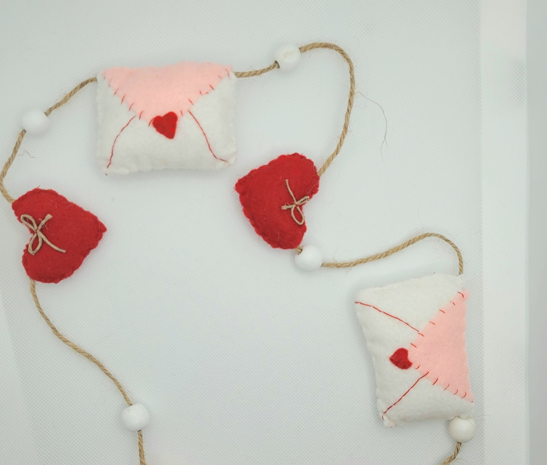 047 - Valentine Love Letter with Hearts Felt Garland, Hand-stitched 60"