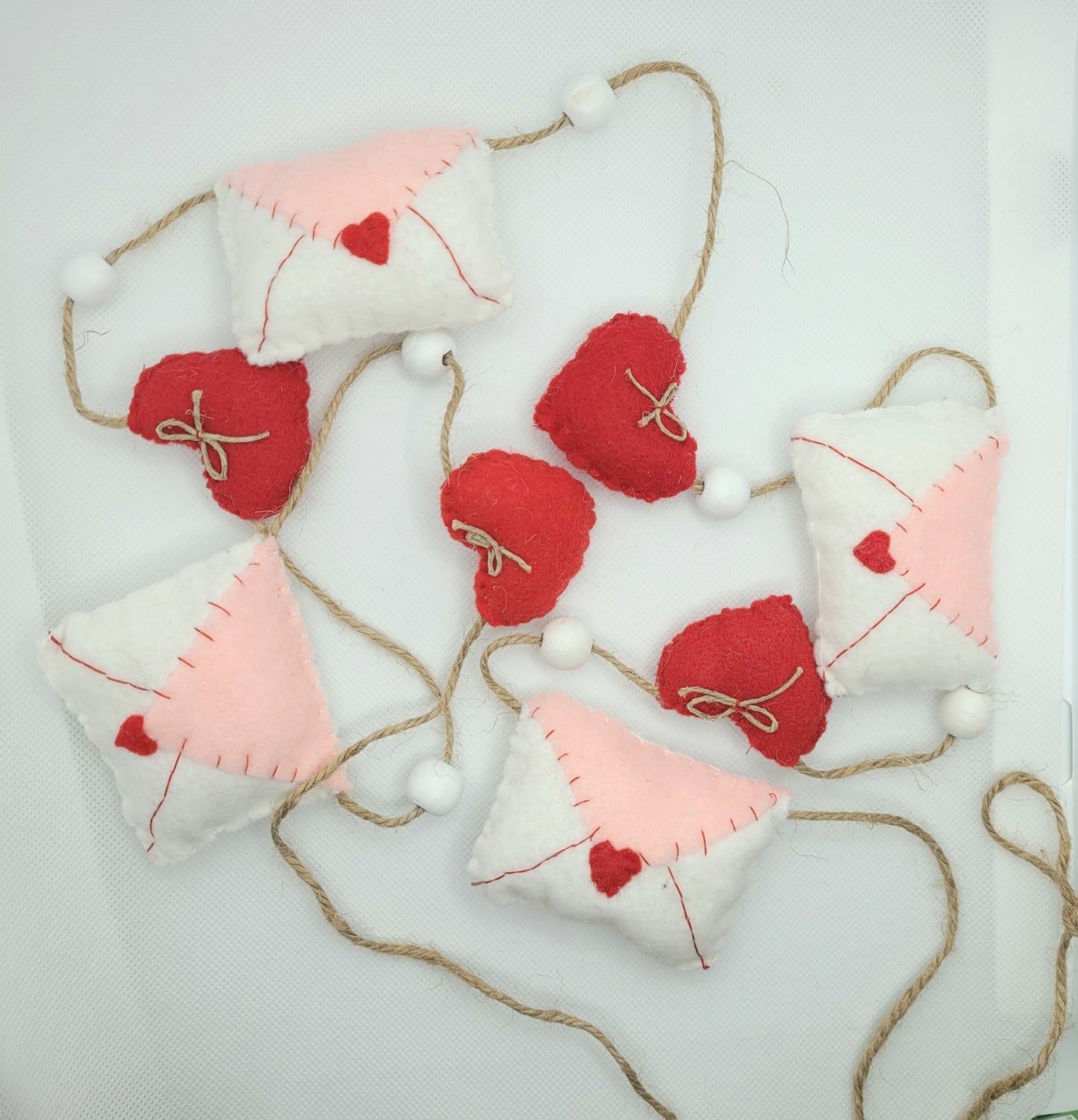 047 - Valentine Love Letter with Hearts Felt Garland, Hand-stitched 60"