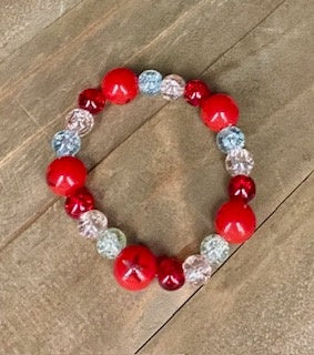 042 - Kids Star Red Bead Stretch Bracelet 