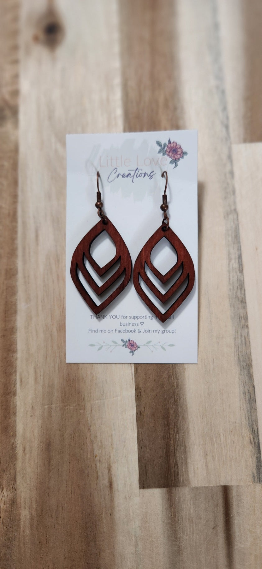 011 - Geometric Teardrop Wooden Dangle Earrings