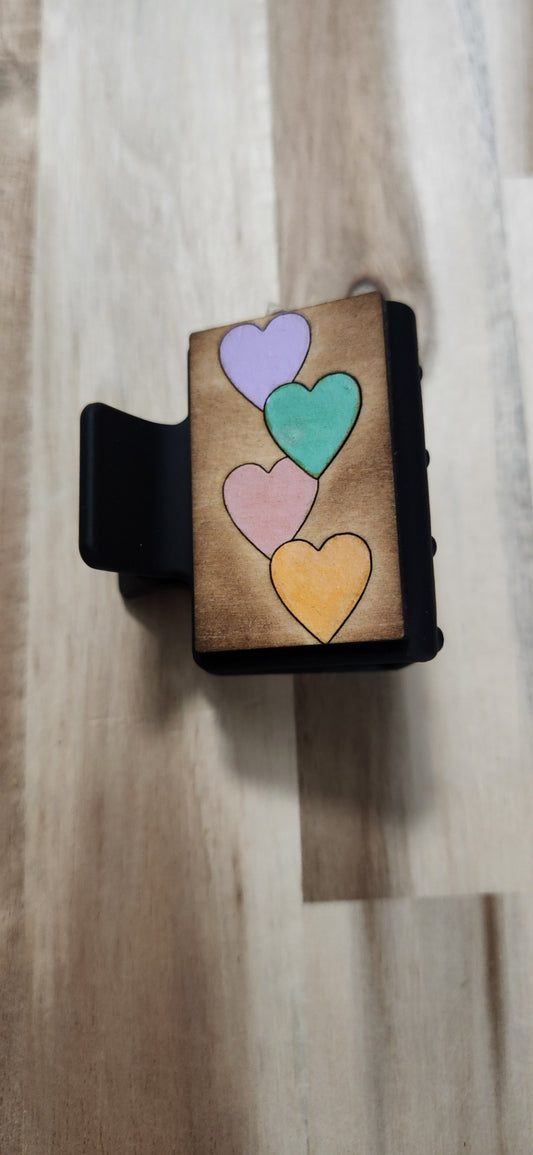 011 - Small Wooden Pastel Hearts Claw Hair Clip