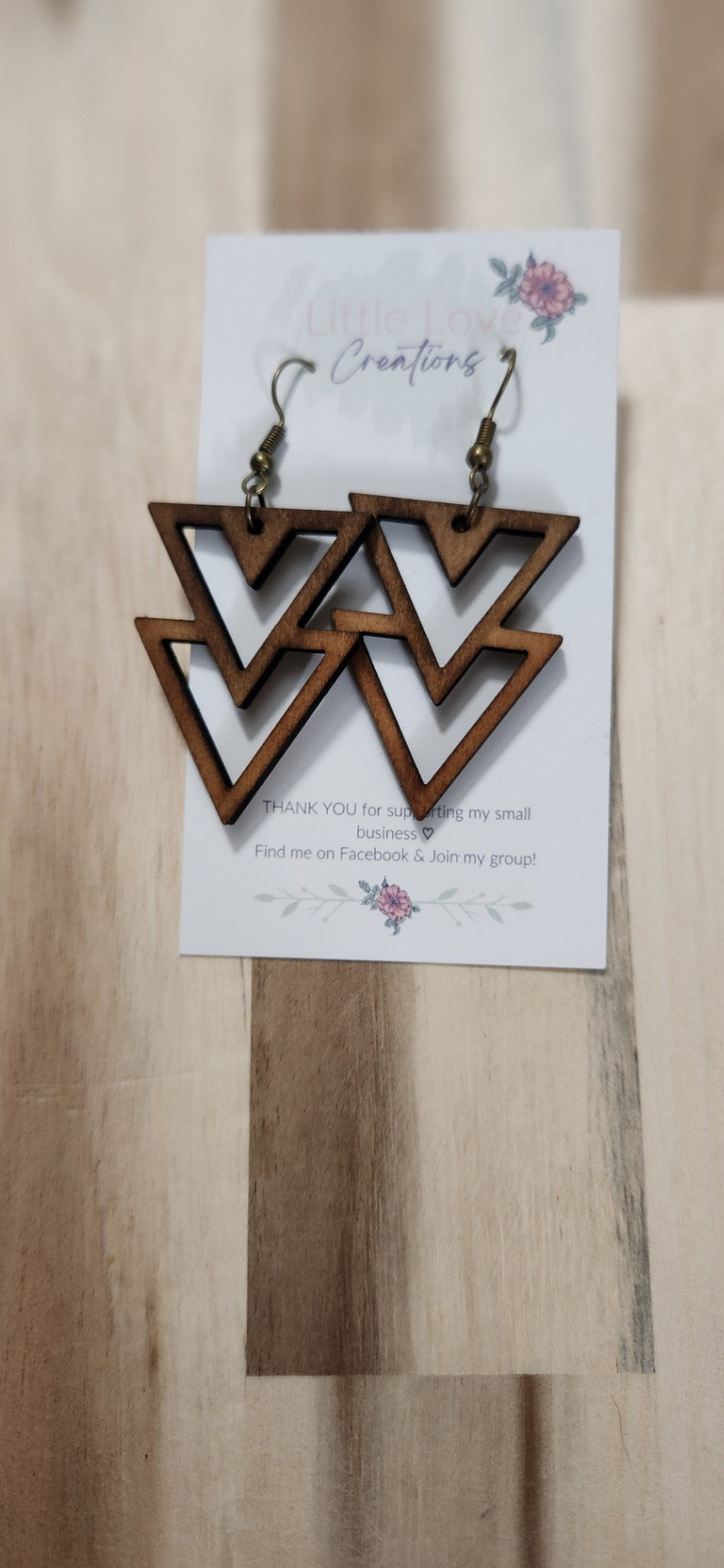 011 - Geometric Wooden Triangle Dangle Earrings