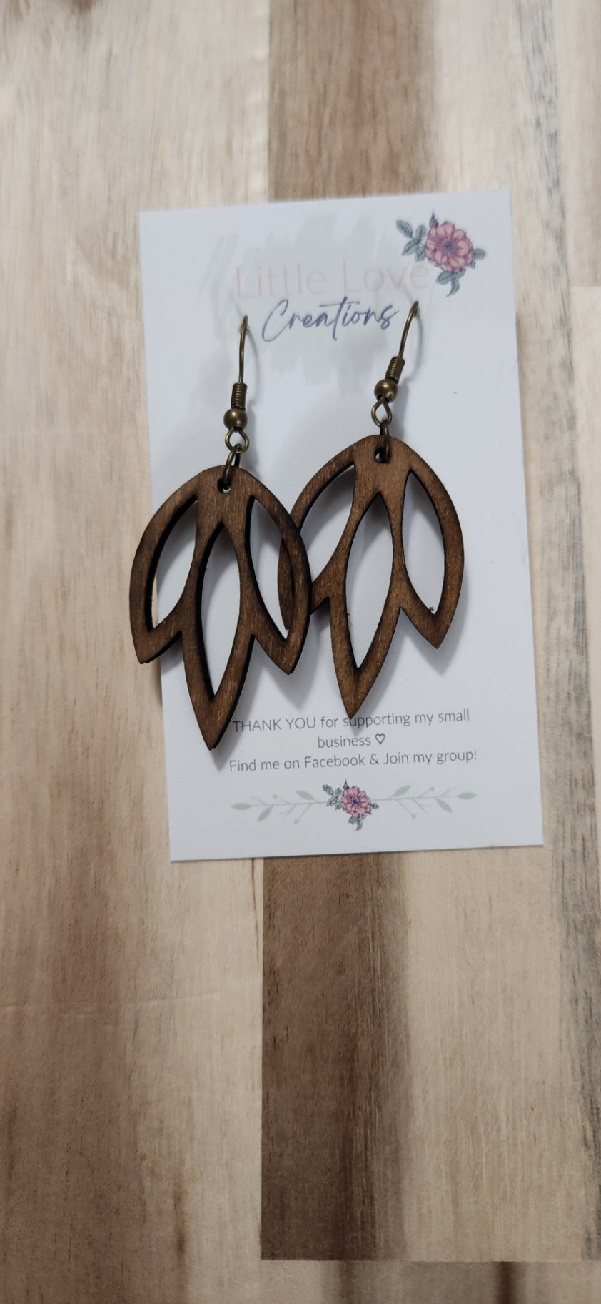 011 - Wooden Leaf Dangle Earrings