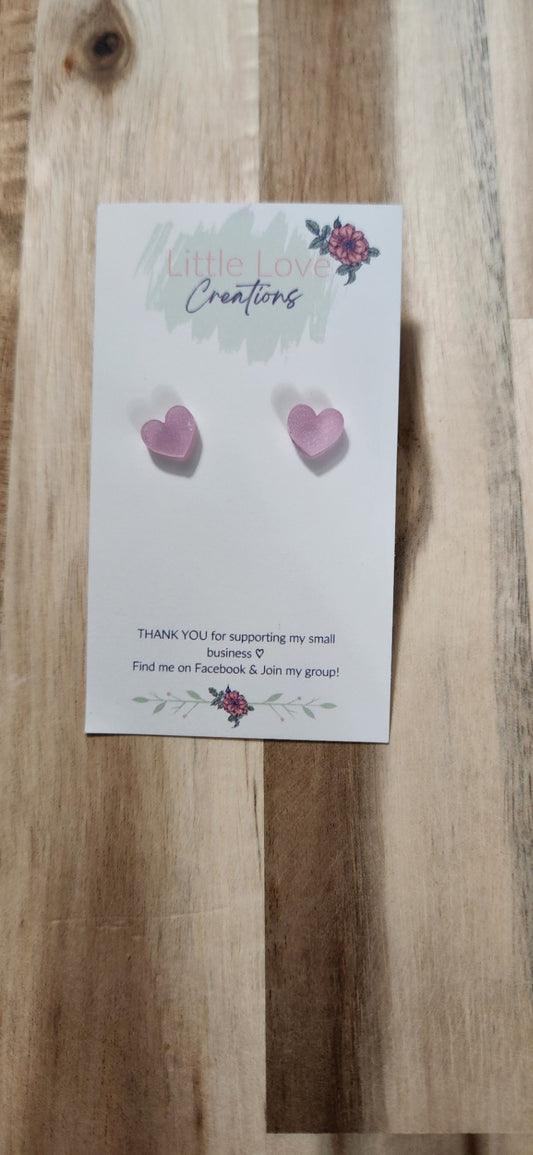 011 - Pink Acrylic Mini Heart Stud Earrings