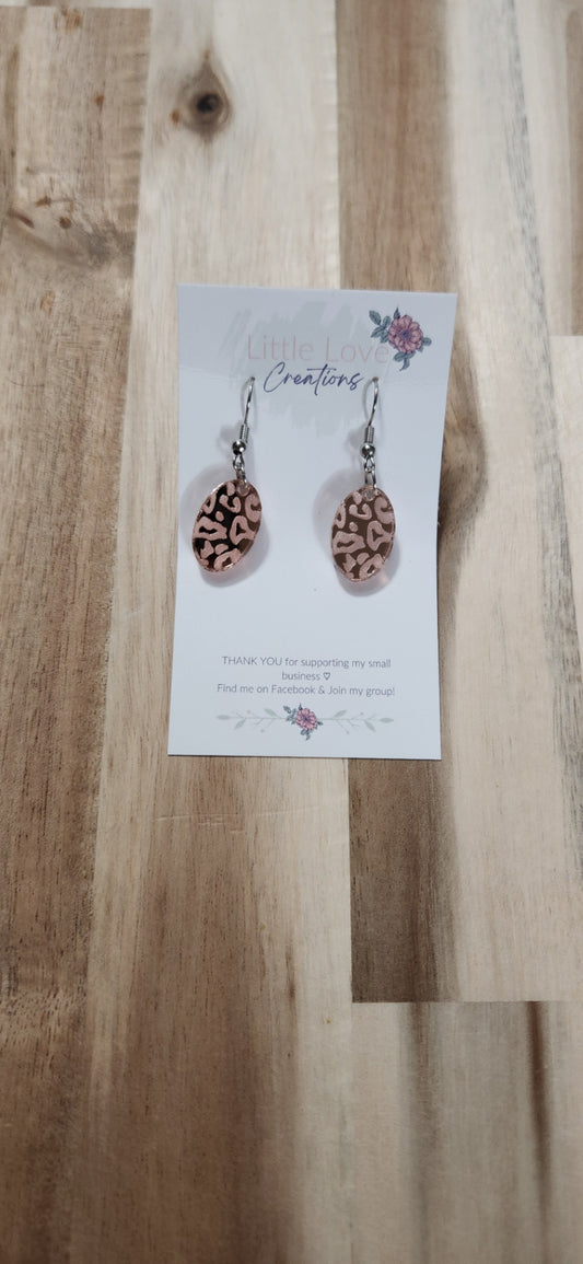 011 - Acrylic Leopard Print Mini Oval Dangle Earrings 