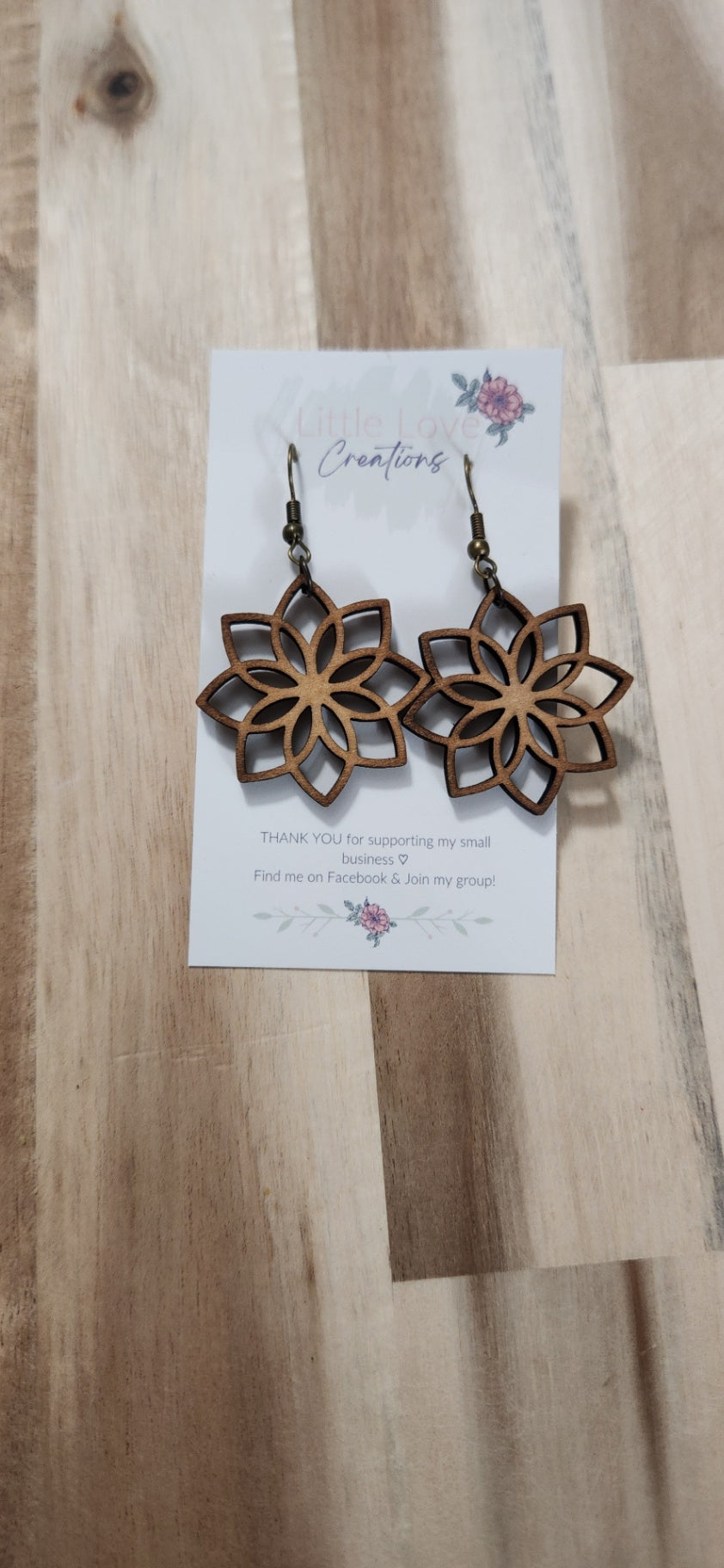 011 - Flower Shaped Wooden Dangle Earrings 