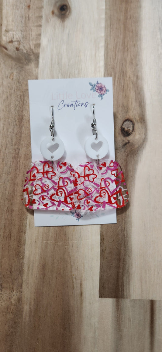 011 - Clear Acrylic Heart Motif Arched Dangle Earrings 