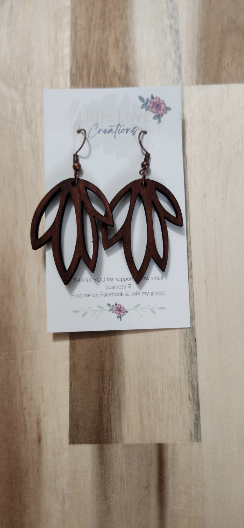 011 - Wooden Leaf Dangle Earrings 