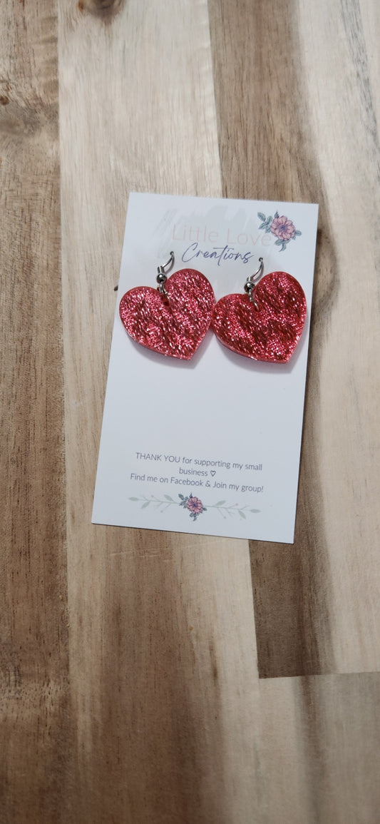 011 - Pink Acrylic Heart Dangle Earrings  
