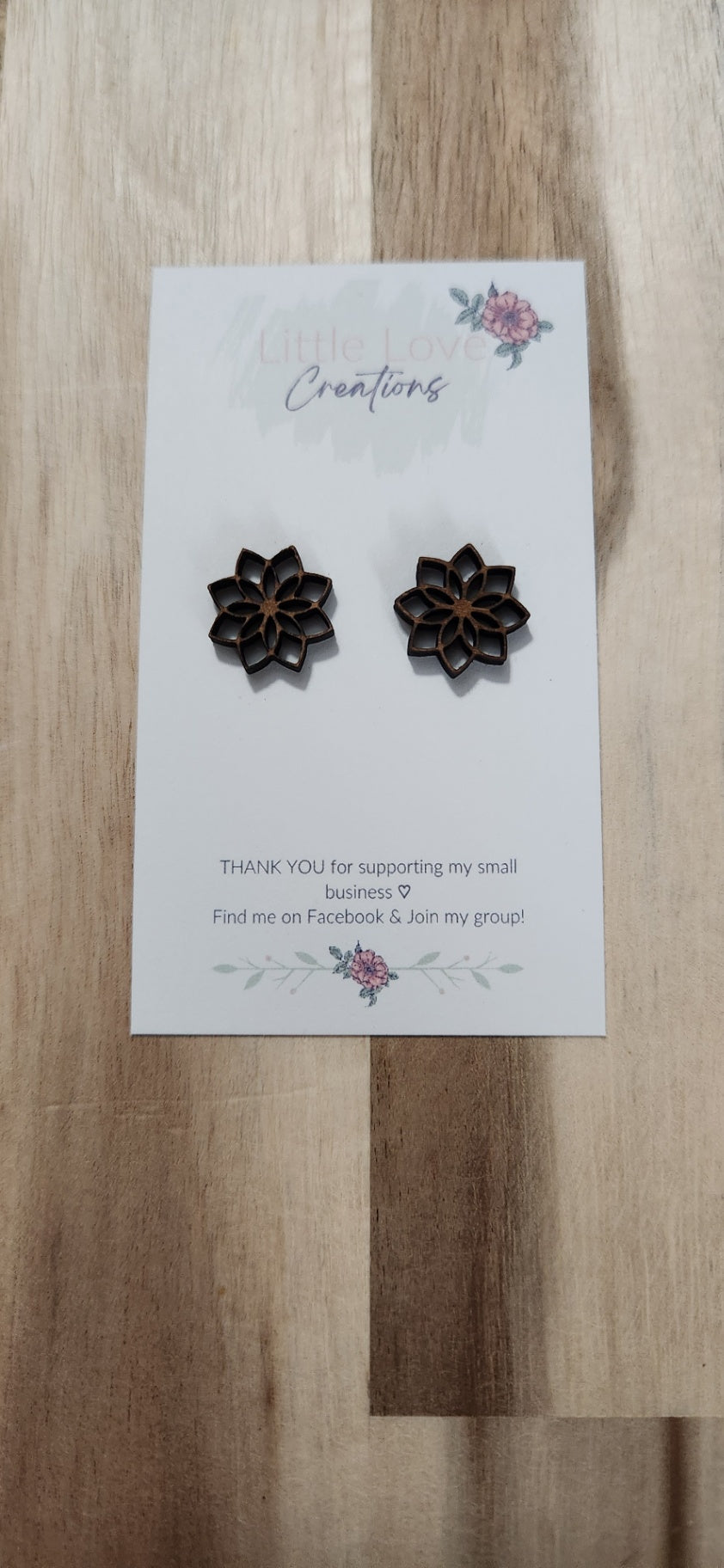 011 - Floral Wooden Stud Earrings 
