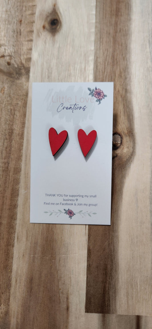 011 - Red Wooden Heart Stud Earrings