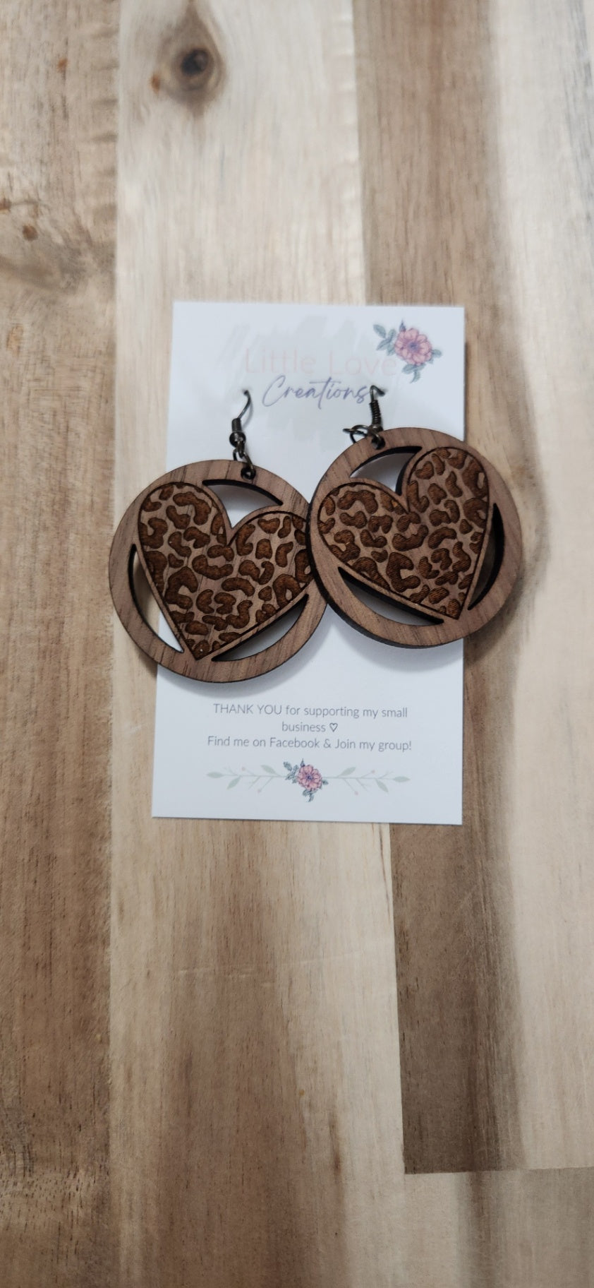 011 - Cheetah Heart Wooden Dangle Earrings 