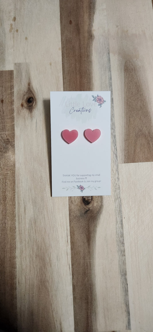 011 - Pink Acrylic Heart Stud Earrings