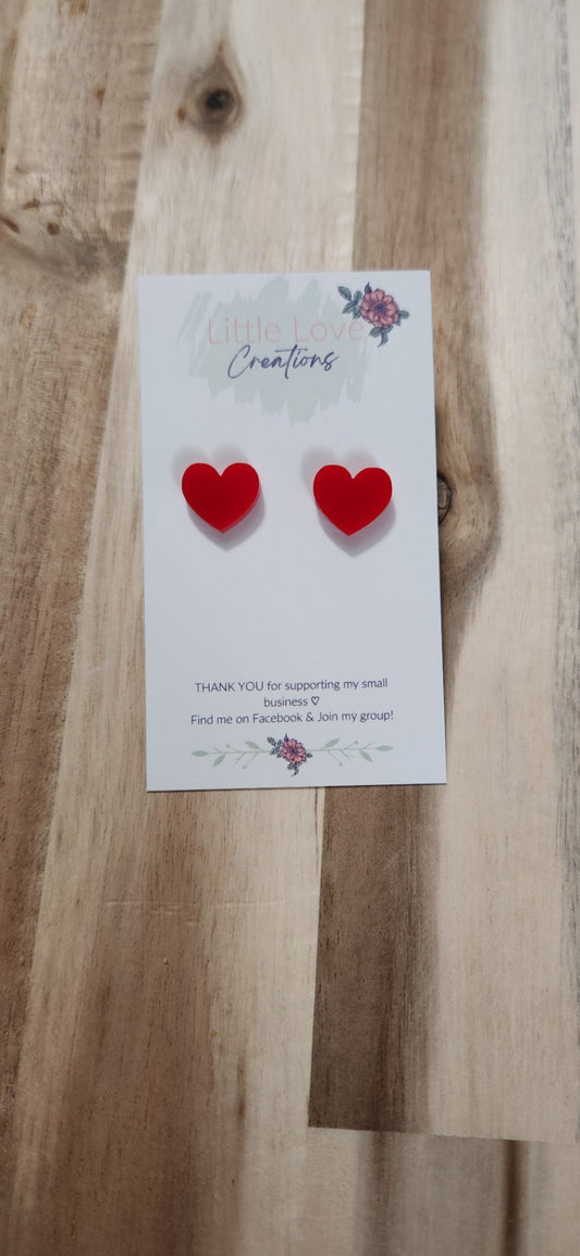 011 - Red Acrylic Heart Stud Earrings