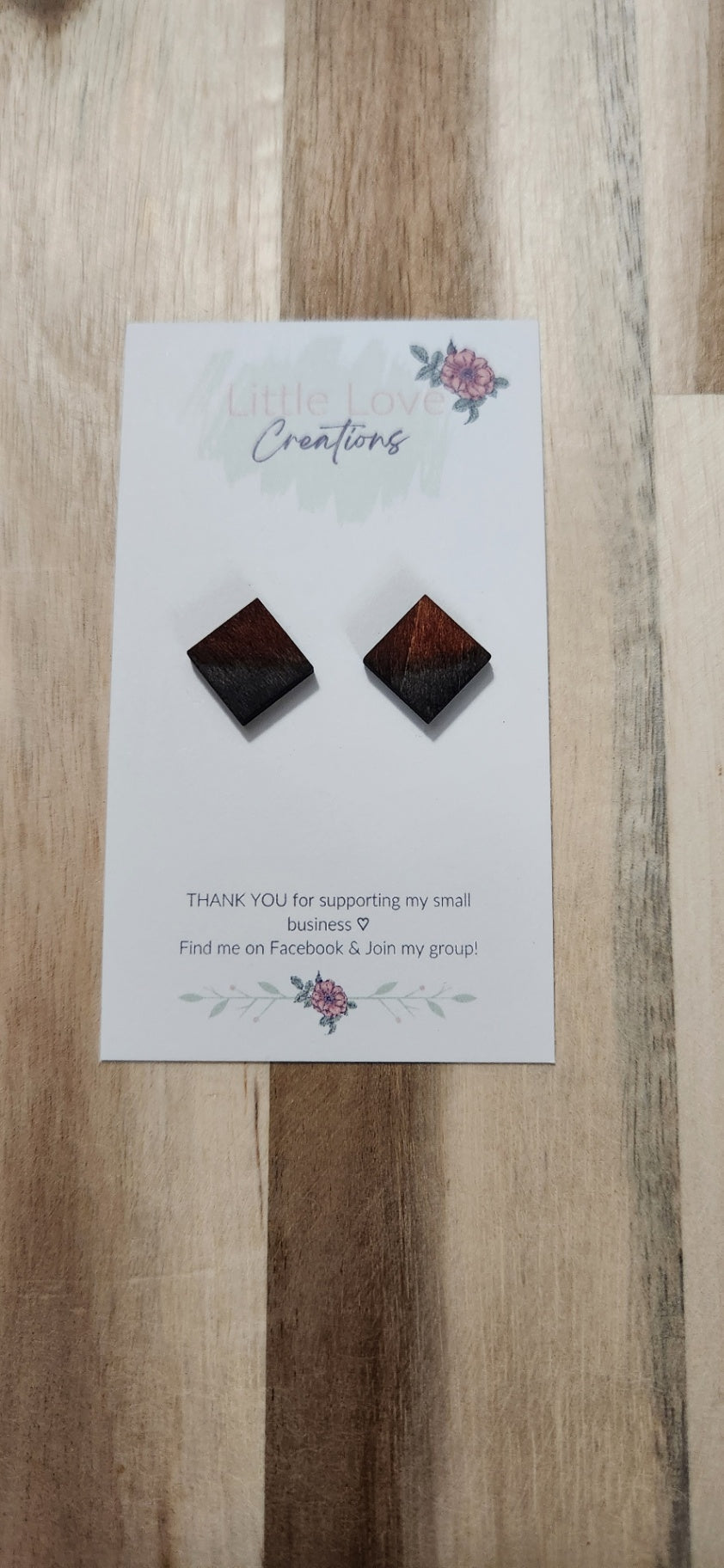 011 - Black Distressed Cherry Stained Wooden Stud Earrings