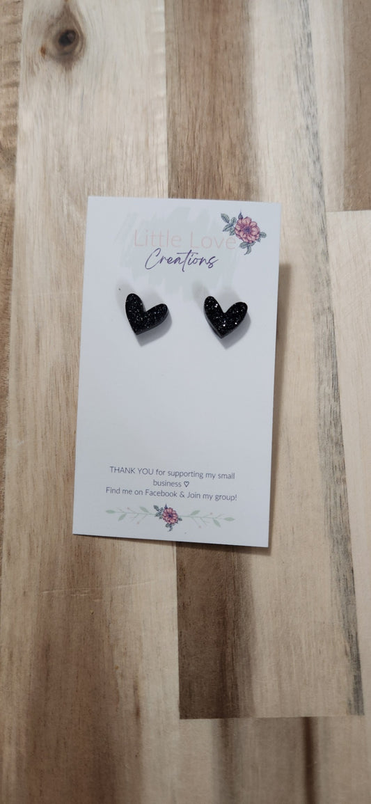 011 - Sparkly Black Acrylic Mini Heart Stud Earrings