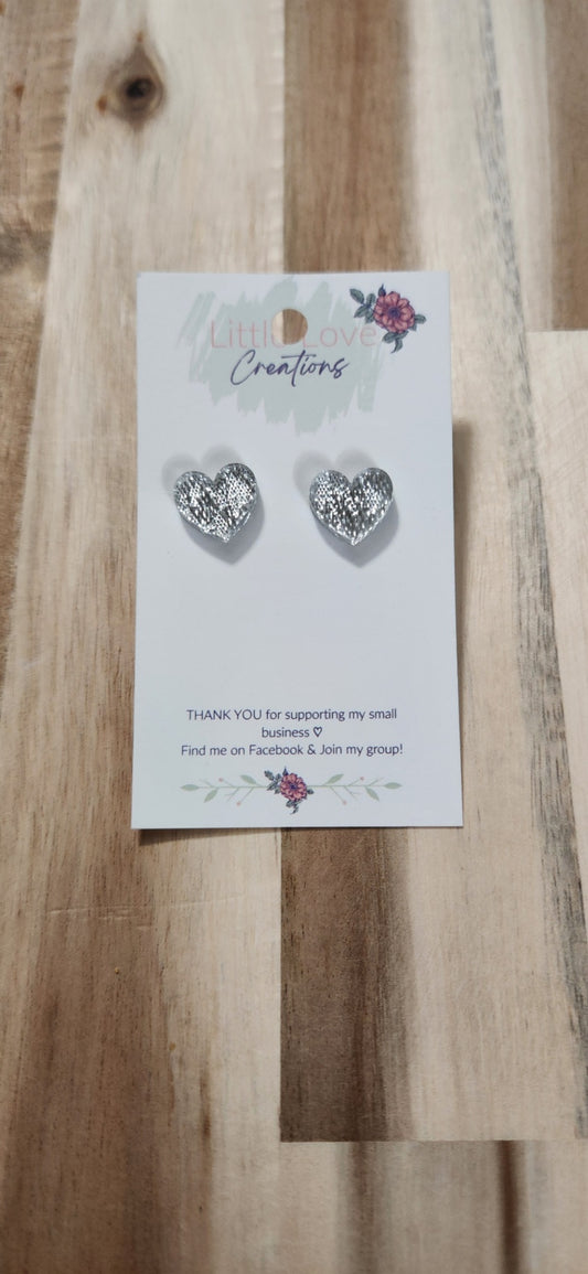 011 - Silver Acrylic Heart Stud Earrings