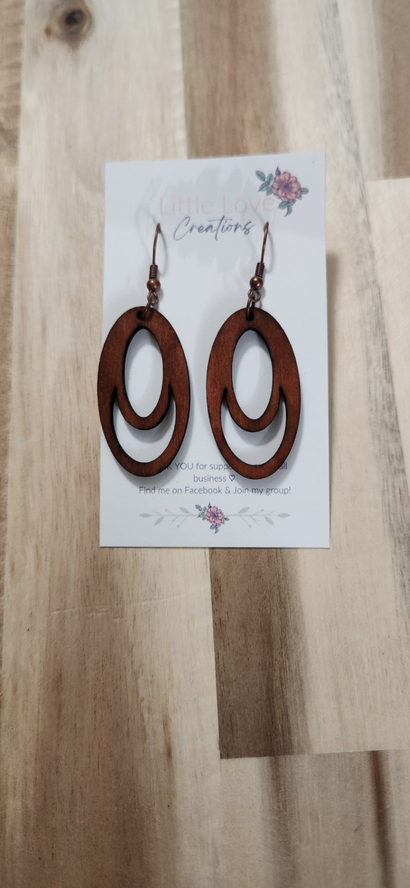 011 - Wooded Oval Dangle Earrings