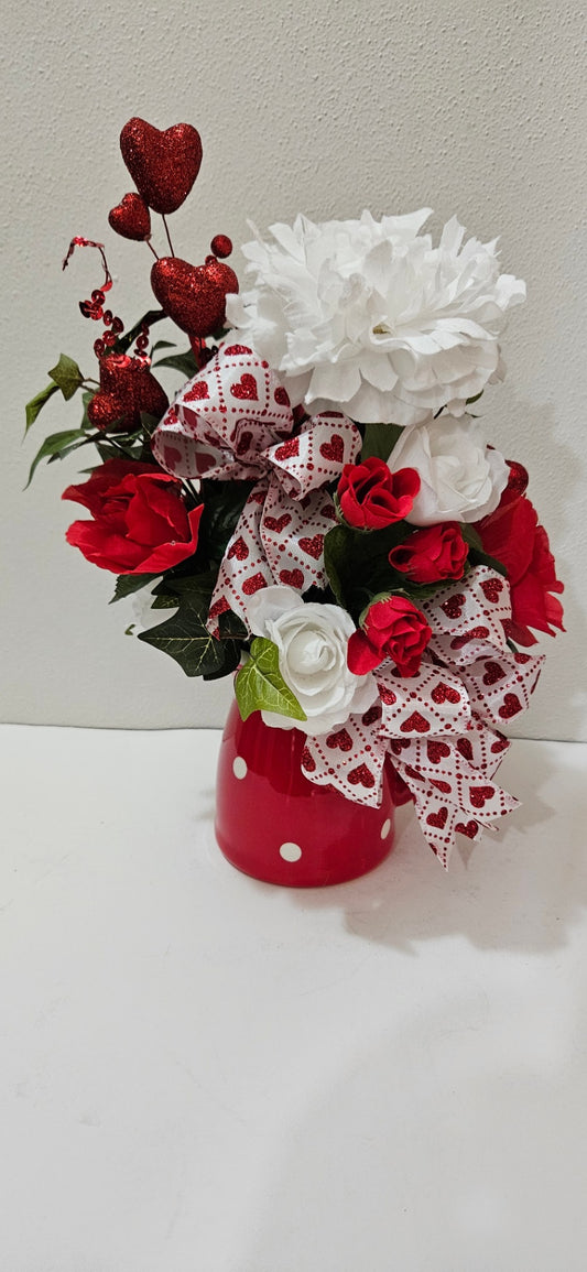054 - Valentine Red Heart Floral Pitcher