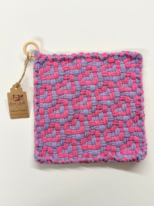 051 - Sea of Hearts Loom Woven Potholder