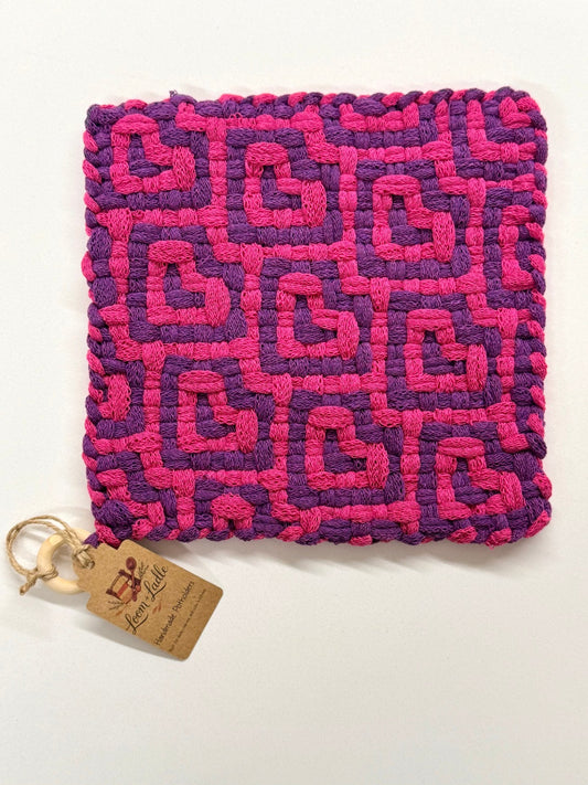 051 - It's Raining Hearts Loom Woven Potholder