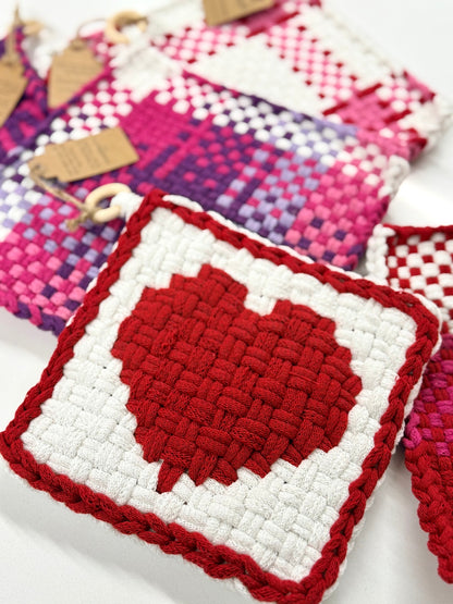 051 - Valentine's Plaid Delight Loom Woven Potholder