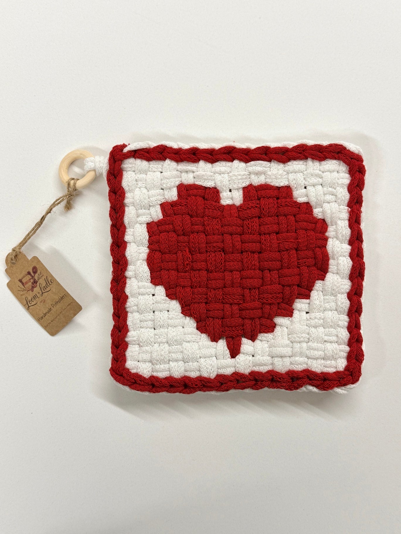 051 - Double-Weave Sweet Heart Loom Woven Potholder