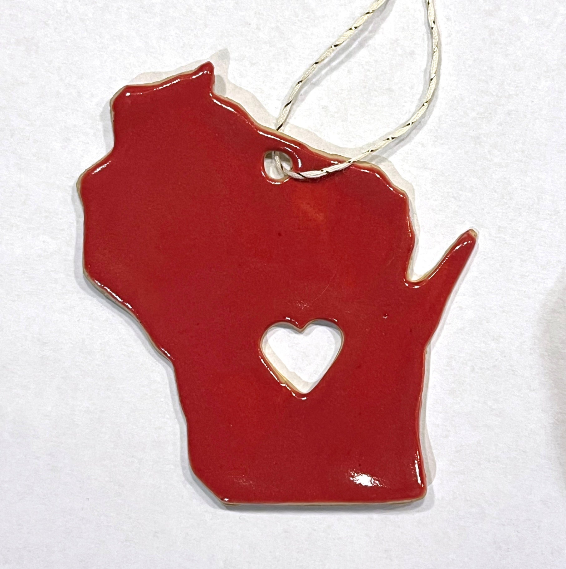 024 - Ceramic Wisconsin Ornament - Red