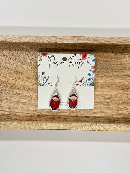 Handmade Red Stained Glass Pressed Flower Earrings – Nickel Free