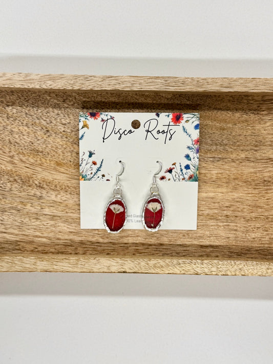 Handmade Red Stained Glass Pressed Flower Earrings – Nickel Free