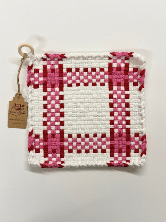 051 - Love's Lattice Loom Woven Potholder