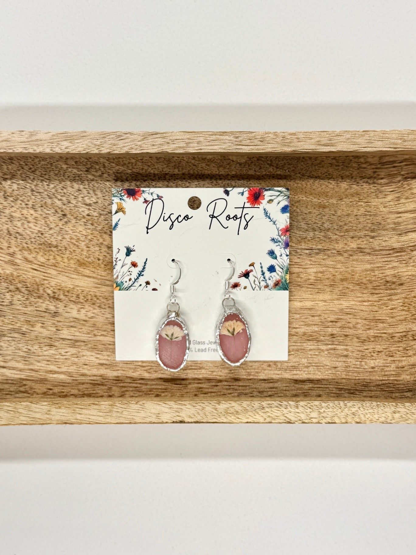 Handmade Mauve Stained Glass Pressed Flower Earrings – Nickel Free