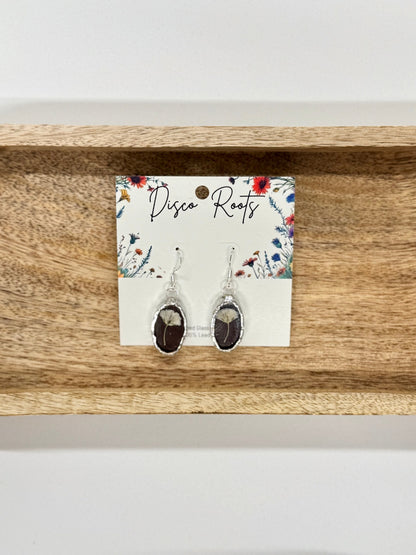 057 - Handmade Black Stained Glass Pressed Flower Earrings – Nickel Free