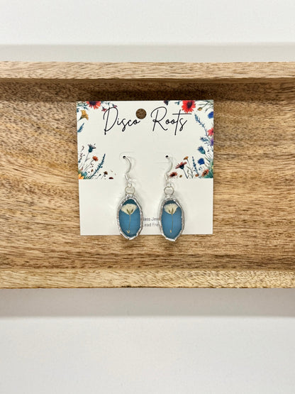 057 - Handmade Blue Stained Glass Pressed Flower Earrings – Nickel Free
