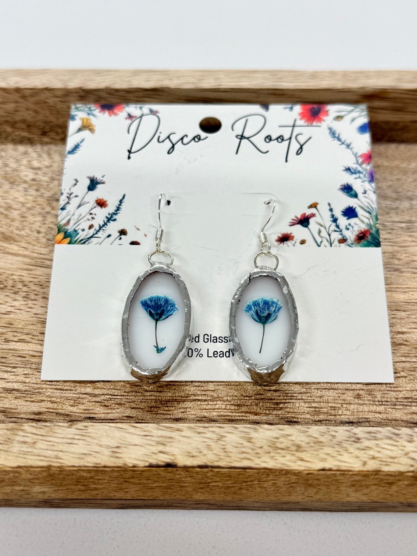 057 - Handmade White Stained Glass Pressed Flower Earrings – Nickel Free