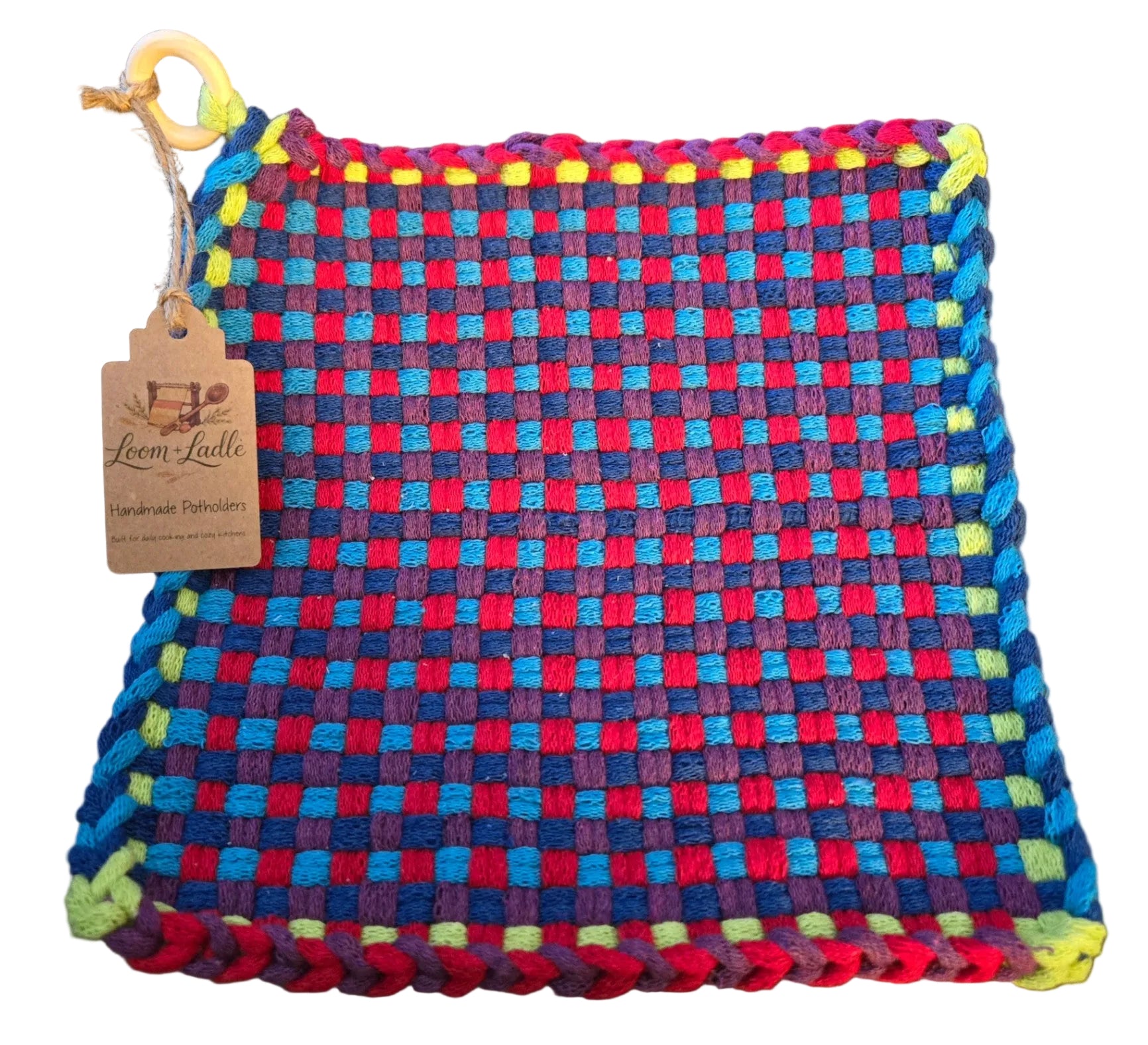 051 - Berry Patch Grid Loom Woven Potholder