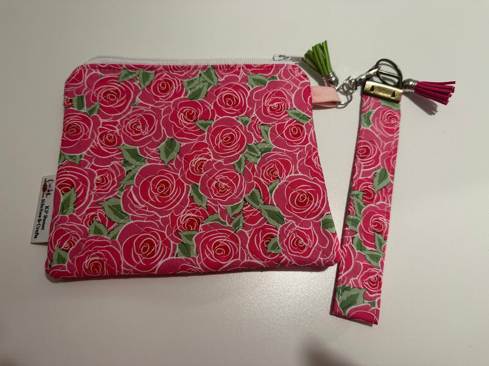 08 - Quilted Keychain Wristlet | Pink Roses