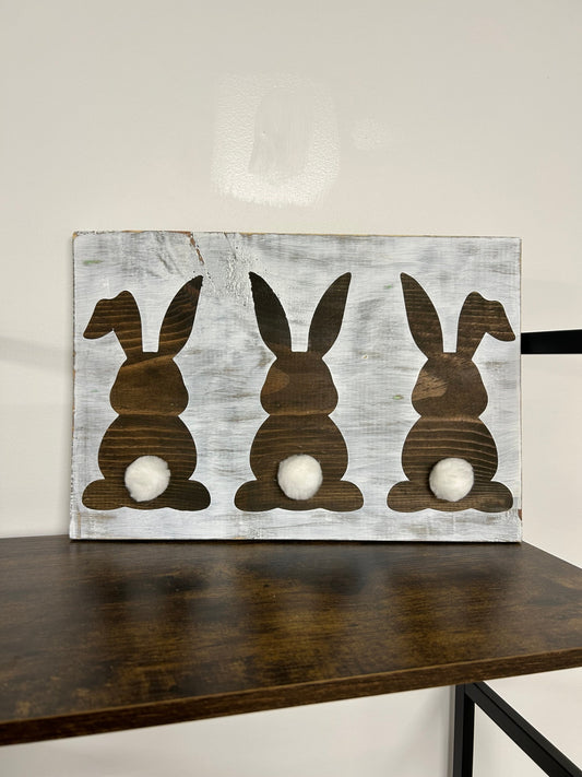 05 - Hoppy Easter Bunny Tail Trio Wooden Sign