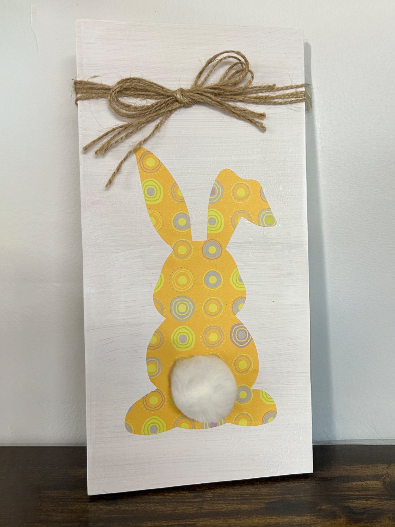 05 - Yellow Bunny with Fuzzy Tail Wooden Sign